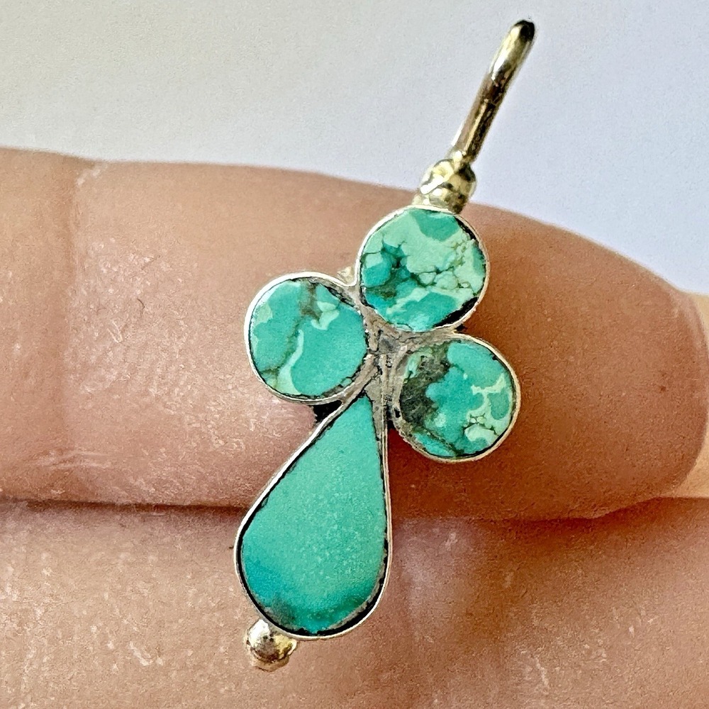 Zuni Turquoise Cross‎ Pendant 1in Sterling Signed Othole Religious Native Sm